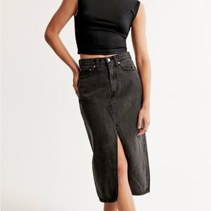 Black Abercrombie Denim Midi Skirt with Front Slit